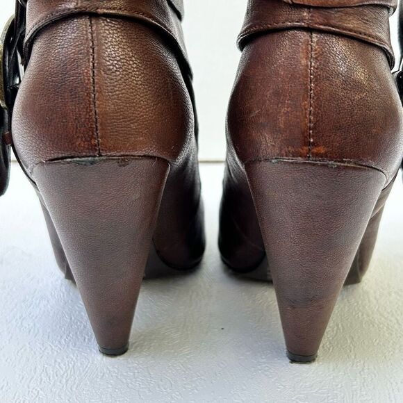 JS Hazell Brown Leather Ankle Boots Cone Heel Buckle Size 5.5 - Picture 4 of 6